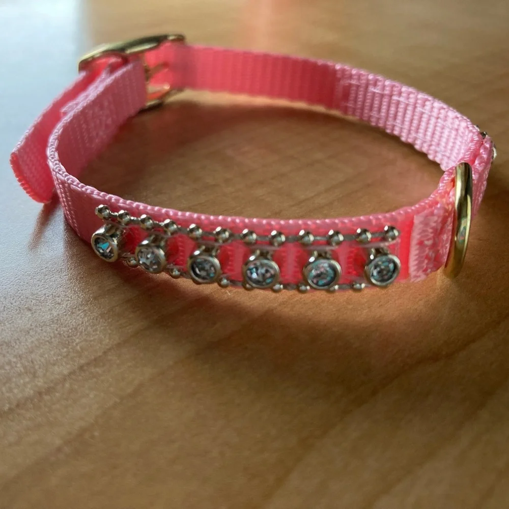 Pink rhinestones 12 dog cat collar 8.5” - 10” NWOT teacup or puppy sized x-small